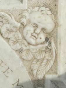 A detail from Sarah's gravestone, 1717. 