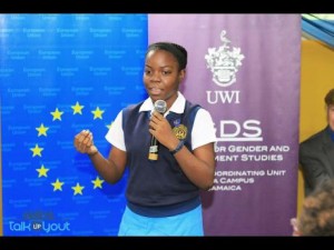 Head Girl of Ardenne High School Dahlia Thomas speaks during the EU/IGDS/World Bank conversations on violence against women and girls. (Photo: Gleaner/contributed)