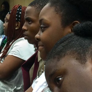 Students listening at the youth forum...Young Jamaicans are major perpetrators AND victims of crime. (My photo)