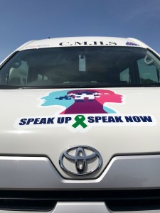 One of the new buses provided for community mental health services. (My photo)